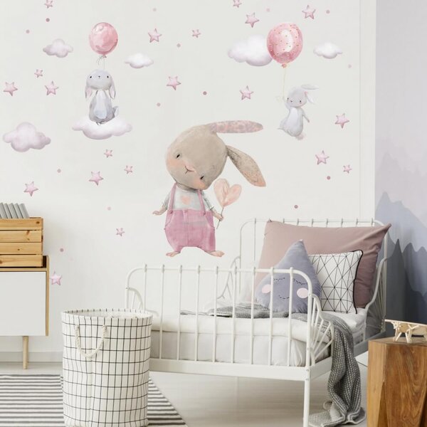 Akvarellklistermärken för väggen av textilfolie – kaninunge