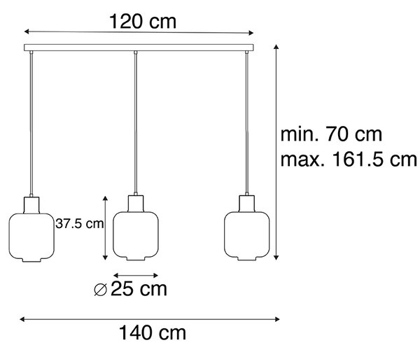 Design hänglampa svart med rökglas 3-ljus 161,5 cm - Qara