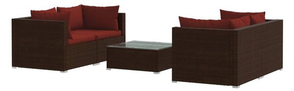 Loungegrupp Utomhus för trädgården med dynor 9 delar konstrotting br - Brun/Röd