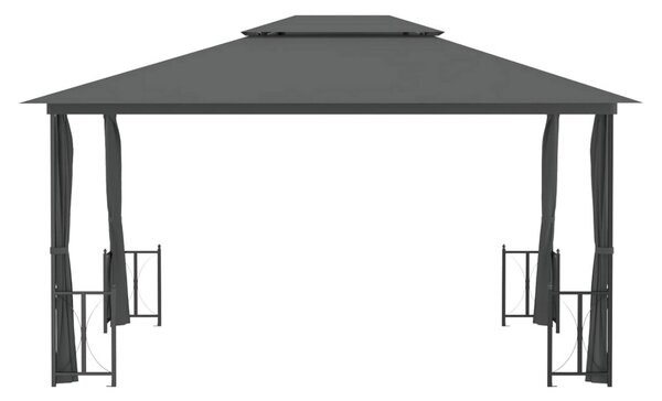 Paviljong med draperier och dubbelt tak 3x4 m antracit - Antracit