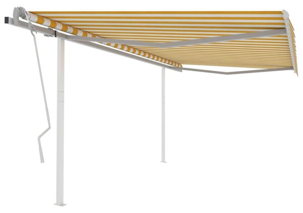 Markis med stolpar manuellt infällbar 4,5x3 m gul och vit