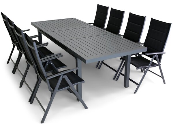 Förlängningsbart bord i aluminium 180-240cm | 8 positionsstolar