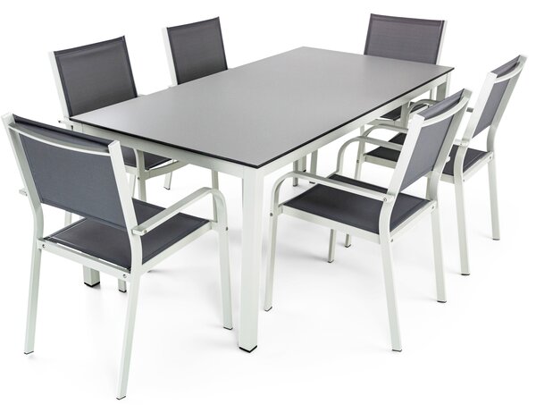 Underhållsfria utemöbler i högtryckslaminat och aluminium | Bord 180cm + 6 stolar