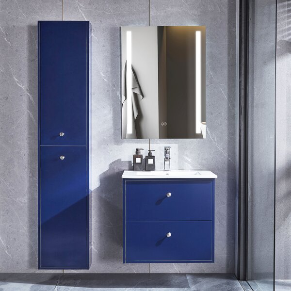 Badrumspaket - Kommod med handfat, högskåp och LED-spegel - Blå