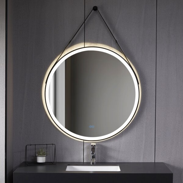 Rund spegel med hängrem - LED-belysning & anti-fog - 60x60cm