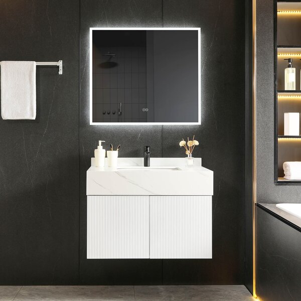 Badrumspaket - Tvättställsskåp & LED-spegel - Cirrus White - 100cm