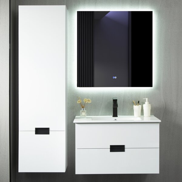 Badrumspaket - Kommod, sidoskåp och LED-spegel - Vitt - 80cm
