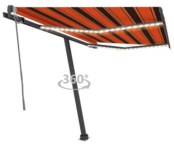 Automatisk markis med vindsensor & LED 300x250 cm orange/brun