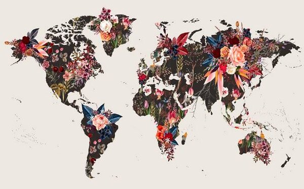 Poster Worldmap flowers