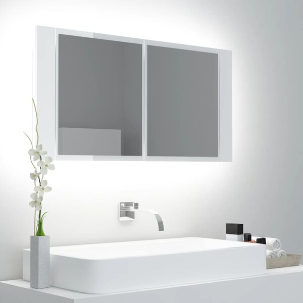 Spegelskåp för badrum LED vit högglans 90x12x45 cm