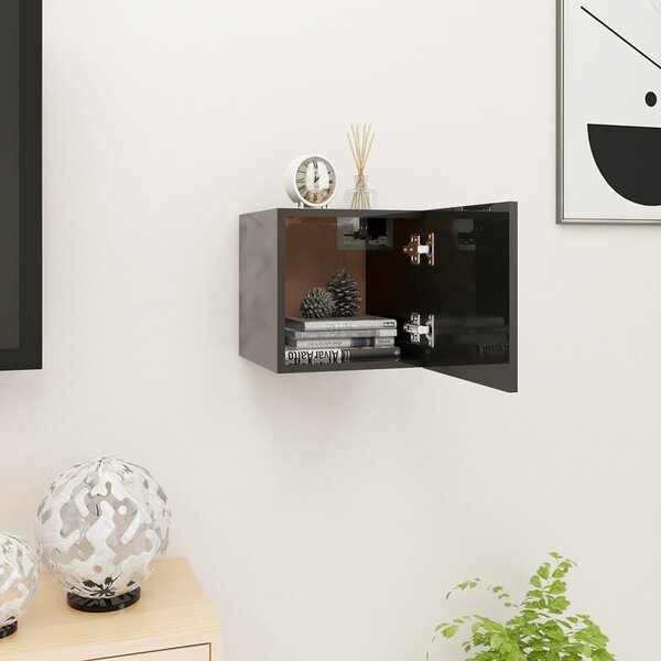 Väggmonterad tv-bänk svart högglans 30,5x30x30 cm