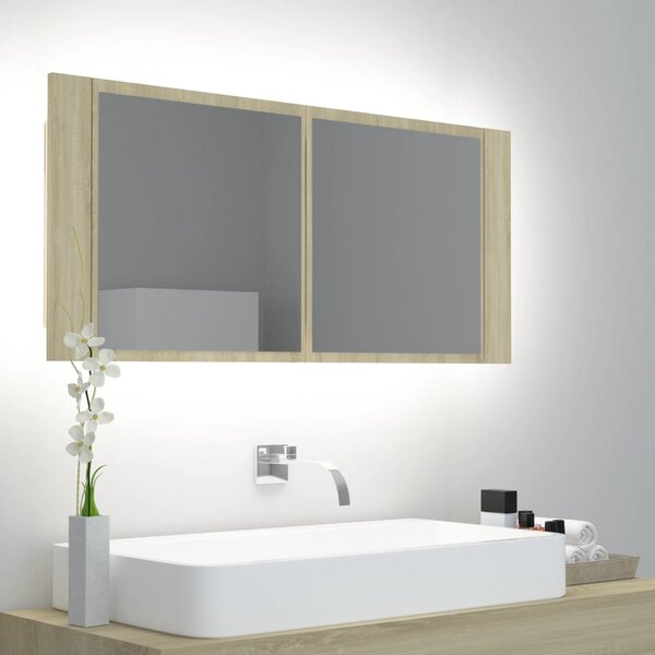 Spegelskåp med LED sonoma-ek 100x12x45 cm