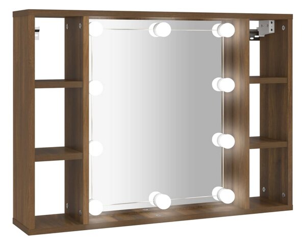 BeBasic Spegelskåp med LED brun ek 76x15x55 cm -