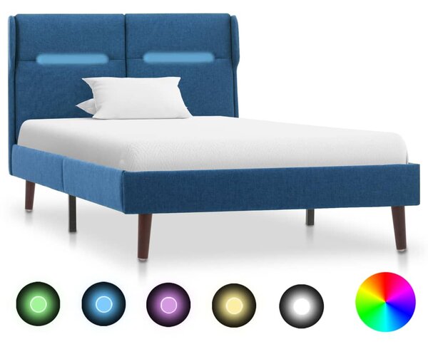 Sängram med LED blå tyg 100x200 cm