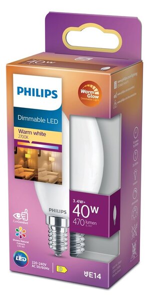 LED-lampa 3,4W(40W) kronljus frostad E14 dim to warm