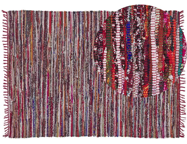 Matta Flerfärgad Bomull Polyester 160 x 230 cm Randig med Fransar Rektangulär Handgjord Boho Eklektisk Beliani