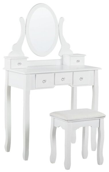 Sminkbord med 5 lådor med oval spegel och pall vit GALAXIE Beliani