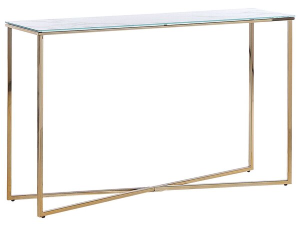 Konsolbord med glasskiva marmoreffekt vit / guld ROYSE Beliani