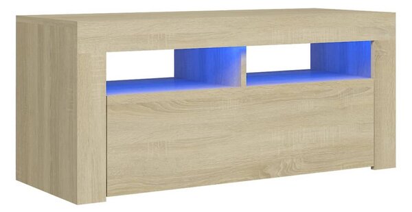 TV-bänk med LED-belysning sonoma-ek 90x35x40 cm - Brun