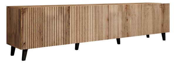Juniskär Ribbad TV Bänk i trä med förvaring - 40 cm djup 200 cm bred 49 cm hög - Ek
