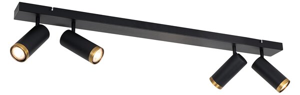 Modern takspotlight svart med brons 4-ljus justerbar - Renna