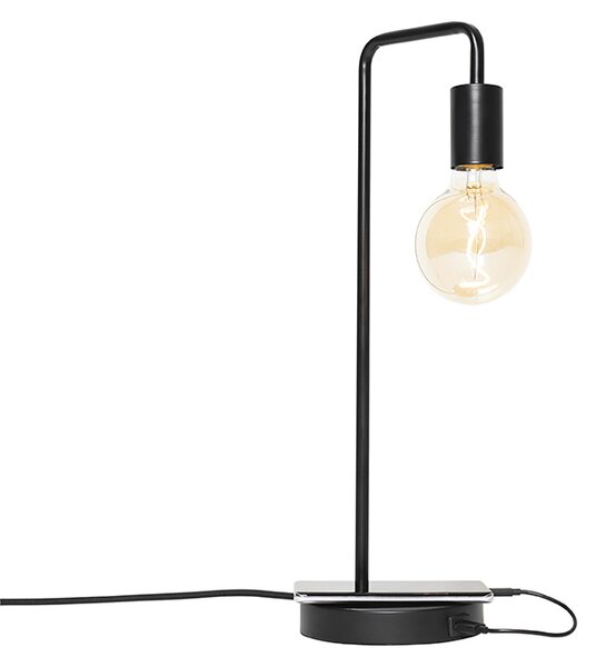Modern svart bordslampa med usb - Facil