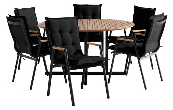 LINES Matgrupp + 6 LAS VEGAS Karmstolar m Dyna Svart/Teak -