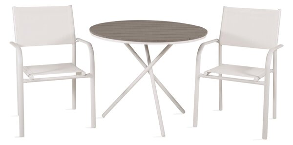 Parma Caféset Rund Ø90 cm + 2 Santorini Karmstolar - Brun/Vit