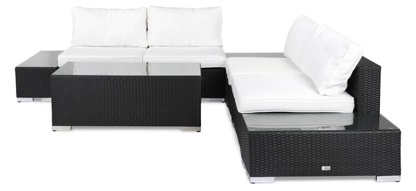 BAHAMAS Loungegrupp Medium + Bord + 2 Sidobord Svart -