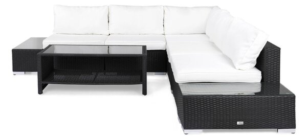 BAHAMAS Loungegrupp Medium + Bord Hylla + 2 Sidobord Svart -