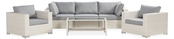 BAHAMAS Loungesoffa 3-sits + Bord Hylla + 2 Fåtöljer Vit -