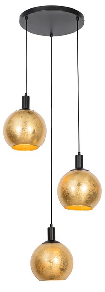Design hänglampa svart med guldglas 3-ljus - Bert