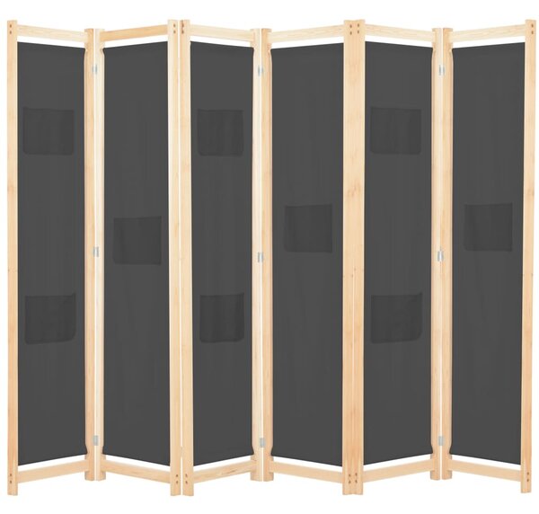 Rumsavdelare 6 paneler 240x170x4 cm grå tyg