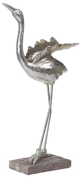 Dekorativ Figur Silver Polyharts 60 cm Fågel Trana Glansig Finish Bas med Trä-lik Finish Tillbehör Dekor Beliani