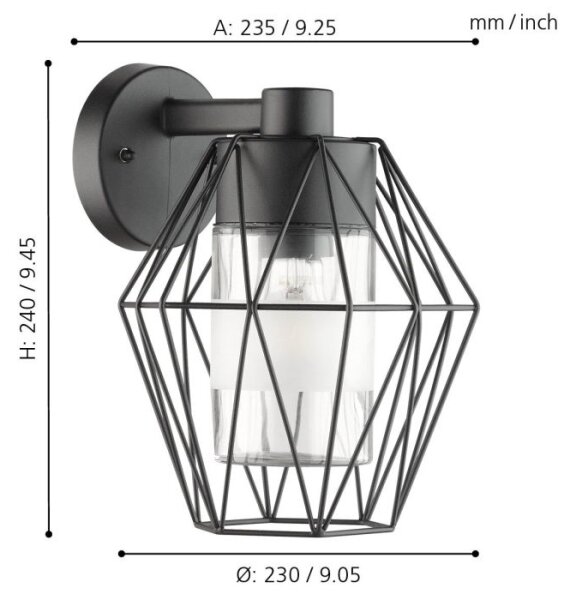 Eglo 97226 - Utomhus Väggbelysning CANOVE 1xE27/60W/230V