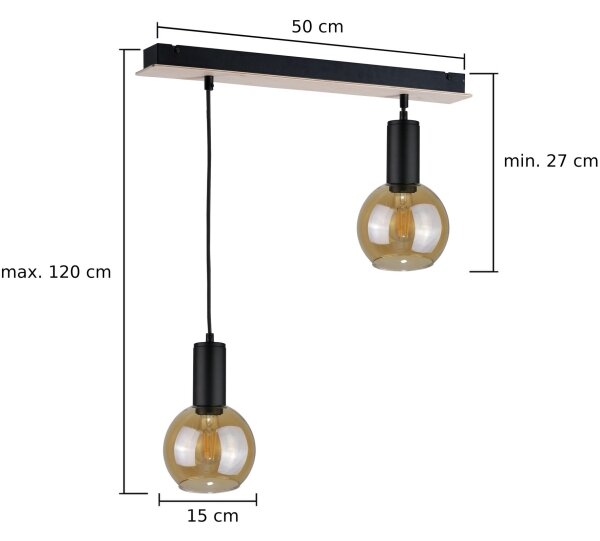 Ljuskrona med textilsladd JANTAR WOOD 2xE27/60W/230V