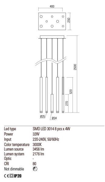 Redo 01-2046 - LED ljuskrona med textilsladd MADISON 8xLED/4W/230V guld