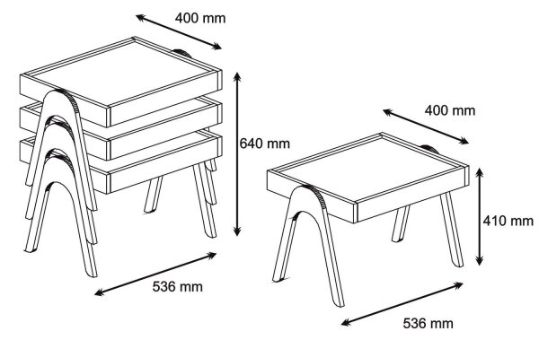 SET 3x Sidobord ROMA vit/brun