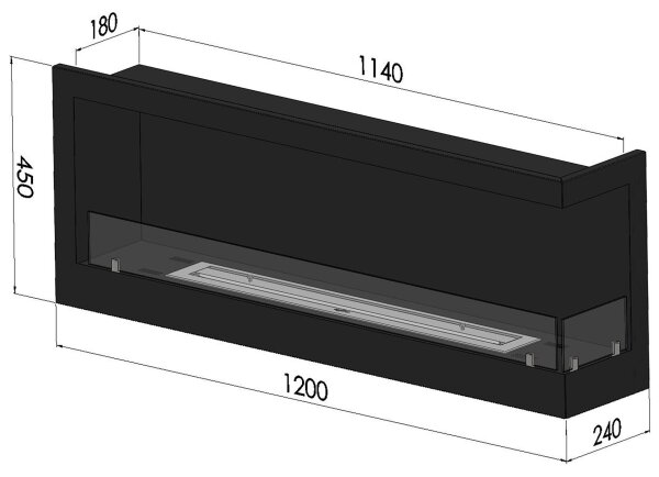 InFire - Hörn BIO eldstad 45x120 cm 3kW svart