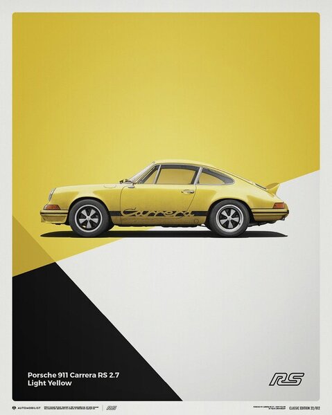 Konsttryck Porsche 911 RS - 1973 - Yellow, (40 x 50 cm)
