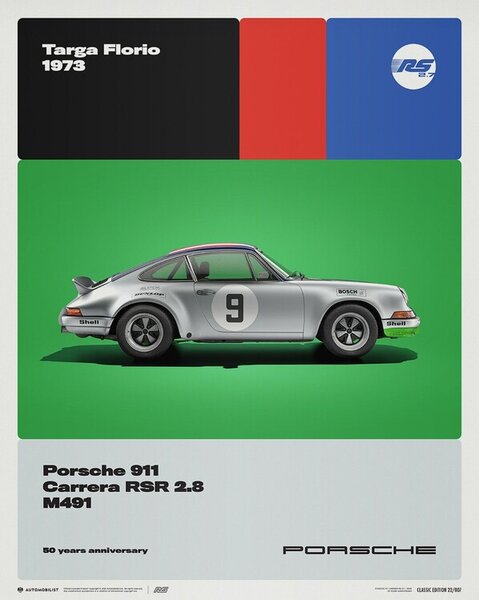 Konsttryck Porsche 911 Carrera RS 2.8 - 50th Anniversary - Targa Florio - 1973