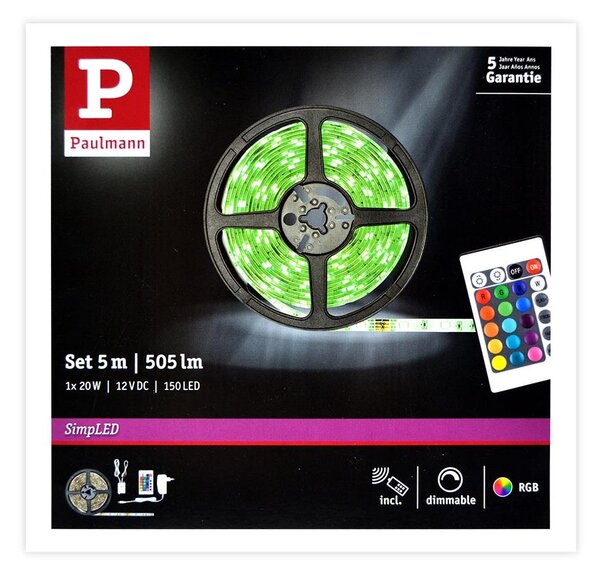 Paulmann 78978 - LED RGB/20W Dimbar ljusslinga SIMPLED 5m 230V + Fjärrstyrd