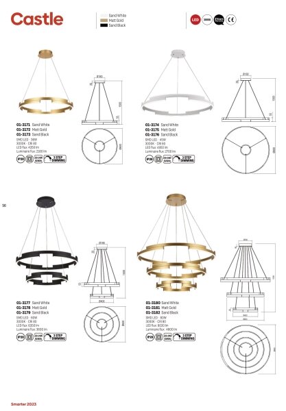 Redo 01-3172 - LED ljusreglerad ljuskrona på textilsladd CASTLE LED/36W/230V guld