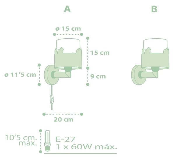 Dalber 61719H - Vägglampa för barn SWEET LOVE 1xE27/60W/230V grön