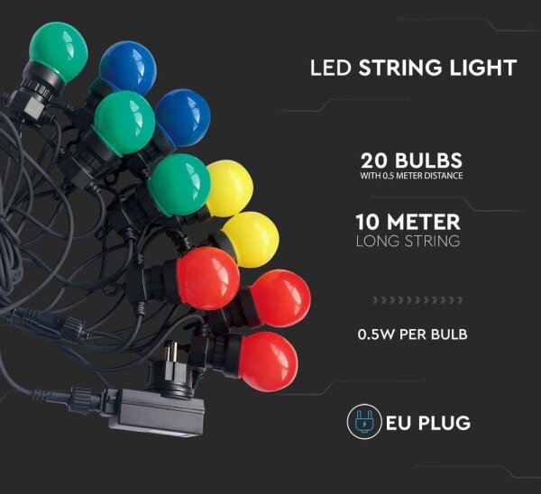 LED-slinga utomhus STRING RGB 10m 20xLED/0,5W/230V IP44