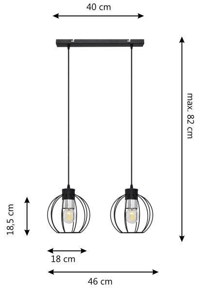 Ljuskrona med upphängningsrem STARLIGHT 2xE27/15W/230V svart/silver