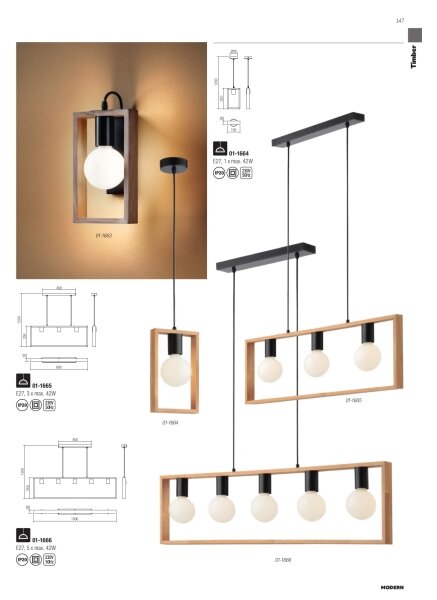 Redo 01-1663 - Vägglampa TIMBER 1xE27/42W/230V