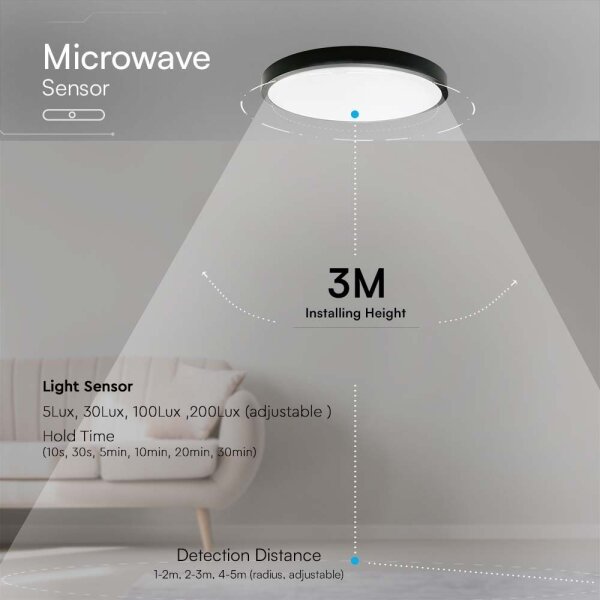 LED taklampa för badrum med sensor LED/18W/230V 4000K IP44 svart