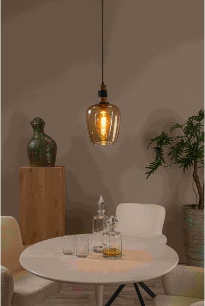 Lucide 45408/22/62 - Ljuskrona med textilsladd ILONA 1xE27/40W/230V diameter 22 cm svart/beige