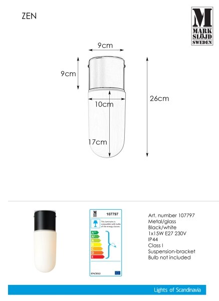 Markslöjd 107797 - Badrumsbelysning tak ZEN 1xE27/15W/230V IP44